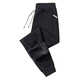Jogginghose Herren Winter Thermo Gefüttert Winterhose Fleece Warme Sweatpants Trainingshose Gym Sporthosen mit Kordelzug Atmungsaktive Sweathose mit Reißverschlusstasche