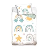 Kinderbettwäsche 100x135 aus 100% Baumwolle - Bettwäsche für Kinder & Baby Regenbogen, Sonne - Fröhliche Boho Babybettwäsche für Mädchen & Jungen, 40x60 + 100x135