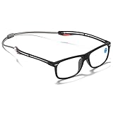 Lanomi Lesebrille Damen Herren Lesehilfe Blaulichtfilter mit Magnet Einstellbare Bügel Magnetverschluss Clip Sehhilfe zum Umhängen Magnetbrille mit Stärke Schwarz 2.0