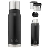 trnk Outdoor Thermosflasche arktis 2 - Edelstahl Thermoskanne 1200ml (1,2l) - BPA-frei - Thermos hält 32 Stunden heiß - Deckel mit 2 Trinkbecher - Spülmaschinenfest (nachtschwarz matt)