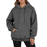 Hoodie Damen Oversize Pullover Sweatjacke mit Tasche Langarm Sweatshirt mit Kapuze Einfarbig Basic Kapuzenpullover Sport Style Oberteile Casual Übergangsjacke Mantel