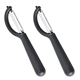 Sparschäler (2 Stück), Sparschäler Edelstahl, Mehr mit leicht zu greifenden Griffen, Für Kartoffeln, Karotten,Gemüse und Obst, 16,5 × 3,5 cm, Schwarz