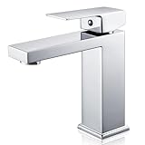 Wasserhahn Bad Waschtischarmatur Chrom, Bad Armatur Mischbatterie Wasserhahn Eckig mit Höhe 164mm, Waschtisch Armatur Einhebelmischer, Wasserhähne Bad Heiß und Kalt Einstellbar, G3/8