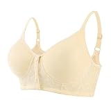 Sexy schickes Set mit seitlicher Schnalle vorne für Damen, Spitzenrand ohne Stahlring, nahtlose Bewegung, verstellbar, für Yoga, Schlaf, BH für Damen, Tanktop, Baumwolle, beige, 50