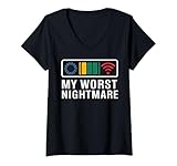 Damen Low Low Kein WLAN Mein schlimmster Albtraum Funny Tech T-Shirt mit V-Ausschnitt