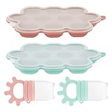 4 Stück Fruchtsauger Baby mit 2 Silikonsaugern und 2 Eiswürfelbehältern 15,8x9,3x2cm Fruchtschnuller Silikon Baby Obst Schnuller Zum Selbstständigen Füttern von Babynahrung