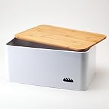 Hanseküche Brotkasten mit Bambus Schneidebrett - Brotbox aus Metall mit viel Platz und Holzdeckel - Brotbehälter, Brotdose (L) - 33 x 21 x 15cm