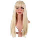 MapofBeauty 24 Zoll/60 cm Frauen Lange Gerade Flache Pony Kunsthaar Hitzebeständiges Faserhaar für Party Cosplay Perücke (Gemischt Gold)