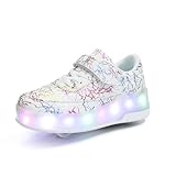 HUSKSWARE Rollschuhe,2 Rollen Skateboardschuhe,verstellbare multifunktionale Sportschuhe,USB-Lademodus, für Jungen und Mädchen, Weiß 34 EU.