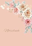 Notizbuch (A4, liniert, 108 Seiten, Softcover glänzend, Hellbraun mit Blumenmuster)