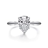 DYUNQ Rhodinierter Solitär-Verlobungsring mit 2 Karat Cubic Zirkonia in Birnenschliff, für Damen, Größe 4 - 50 (10)