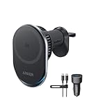 Anker Prime Magsafe Kfz-Ladegerät, Qi2 25W zertifiziertes kabeelloses Autoladegerät mit TEC-Aktivkühlung,Starke Magneten und Haken, Lüftungshalterung für iPhone 17-12 und mehr (inkl. Adapter & Kabel)