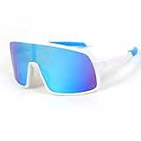JINGTOPS Kinder Fahrradbrille Sportbrille,Kinder Sonnenbrille Jugend UV400-Schutz Polarisierte Sonnenbrille für Jungen Mädchen Schutzbrille Outdoorsport (Weiß -Blau -Fuß)