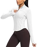 QUEENIEKE Damen Laufjacke Atmungsaktive und Leicht Sportjacke Langarm definieren Jacke mit Daumenloch für Fitness Trainingjacke Jacke Weiß S