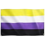 Runesol Nonbinary Flagge für nicht-binäre, 91x152cm, Non-Binary Fahne, Pride-Flagge, 4 Ösen, LGBTQ+, Parade, Festival, Party, Karneval, Premium Flaggen für draußen und drinnen, satte Farben