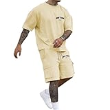 Herren-T-Shirt mit lässigem Buchstabendruck lockerer Passform, Sport-Set, Bequeme Alltagskleidung Weste Mit Ohren Leuchtende Weste