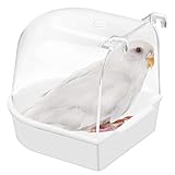 Xiumeso Vogel Badewanne,Papageien-Badewanne,hängende Badewanne Vogelkäfigzubehör mit Haken,Wasserdusche Transparente Box Futterautomaten Halter für kleine Vögel,Kanarienvögel,Wellensittiche (Weiß)