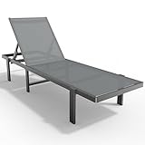 BSTOKCAM Outdoor-Lounge-Stuhl, Sonnenliege mit verstellbarer 0-60° Rückenlehne, wetterbeständig, Aluminium, Sonnenbadesessel für Terrasse, Pool, Strand, Grau