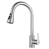 Küchenhähne, Küchenspüle Wasserhahn mit Pull Down Sprayer, gebürstetes Nickel Edelstahl Single Hole Wasserhahn für Küche, Wohnmobil, Bar, Camper, Wäscherei