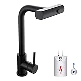 Zynuhmo Niederdruck Armatur Küche Ausziehbar,Schwarz Edelstahl,Wasserhahn Küchenarmatur mit 3 Anschluessen für Boiler/Untertischgeräte,360° Drehbare Armatur Küche,Mischbatterie Küche mit 3 Modi Brause