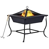 Feuerschalen Firepit Feuerkessel,Feuerstelle Schwarz 42x42x45 cm Stahl,Fire Pit Für Den Garten,Terrasse Und Balkon,Einfach Zu Bedienen