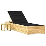 Owoxanthellate Kiefernholz Sonnenliege klappbar mit Tisch und Auflage 198 x 68 cm verstellbare Rückenlehne Gartenliege wetterfest für Terrasse Balkon und Wohnzimmer