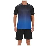 Herren-T-Shirt, Sommer-Kurzarm-Set, halbe Ärmel, locker, atmungsaktiv, Fitness-Übungen, einfaches Laufen, Sportbekleidung, Sport-Set (Blue, L)