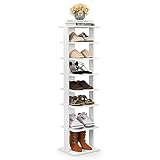 GIANTEX Schuhregal mit 8 Ebenen Schschrank Holz Schuhständer vertikal platzsparend Schuh-Organizer Lagerregal freistehend Schubablage Eckregal für Zuhause weiß