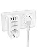 Lamptobe 3-Fach Steckdosenadapter Mit 3 USB,7 In 1 Mehrfachstecker für Steckdose und USB C Adapter, Dreifachsteckdose Mit Überspannungsschutz 4000W 16A Kabellos Tragbar, Kompatibel Mit Büro, Reisen