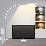 Lampe Schreibtisch LED Klemmbar, Dimmbare Schreibtischlampen mit 3 Farben und 10 Helligkeitsstufen, Tageslichtlampe Schreibtisch Lampe, Augenschonende Klemmleuchte (Weiß)