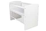 KMbaby Babybett K2 Weiß 120 x 60 cm mit Matratze & Lattenrost - Baby Kinderbett Gitterbett 3 Stufen Höhenverstellbar - Lackiertes Kiefernholz & MDF