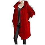 Mrat Wasserdichte Jacke für Damen, leicht, mit Kapuze, Trenchcoat, Windbreaker, Klettern, Outdoor-Mäntel, elegante funktionelle lange Regenjacke, Knopfleiste, atmungsaktiv, Softshell-Taschen, Reisen