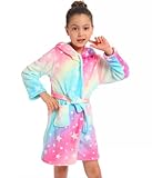 Z-YQL Mädchen Einhorn Bademantel Weiche Kapuze Robe Nachtwäsche Kleid Neuheit Kapuze Nachthemd Fleece Bequem Flanell Bunt, Rainbow Pink, 6-7 Jahre