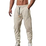 Herren Hose Haremshose Herren Casual Fitness Laufhose Frühling mit Kordelzug Lose Taille farblich abgestimmt Tasche Lose Fleece Sporthose Sporthose, beige, 56