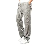 Herrenhose mit Kordelzug an der Taille, einfarbig, Sommer, leger, modisch, gewebt, lange Cargohose mit Taschen, Cargohose für Jungen, grau, L