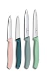 Victorinox Swiss Classic, Tomaten- und Gemüsemesser Set, 4teilig, Scharfe Klinge, 8 und 10 cm, Wellenschliff, Rostfreier Stahl, Pink und Grün