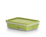 EMSA Clip & Go Lunchbox, 1,2 L, Brotdose mit 3 praktischen Einsätzen und Deckel, 100 Prozent dicht, mit Frischedichtung, Transparent, Hellgrün, Made in Germany, 518100