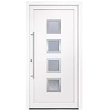 HORI® Haustür Komplettset I Eingangstür aus Kunststoff mit 2-fach ISO Wärmeschutzglas I Stoßgriffset inkl. Edelstahlgriff & 5-fach Pilzkopf-Verriegelung I Farbe: weiß I DIN links I Modell: Square I