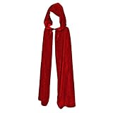 discoball Kinder Halloween Umhang mit Kapuze Vampir Kostüm Lang Satin Samt Cape Unisex Kapuze Karneval Fasching Cosplay Party Einheitsgröße für Kinder von ca. 8-10 Jahre (Rot)