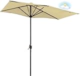 Halbschirm Balkon Klein Mit Ständer 2.5m Sonnenschirm Halbrund Knickbar 250 cm Abdeckung Terrassenschirm Balkonschirm Halbrundschirm Kurbel Für Garten, Mit Halterung Keine Basis(Khaki)