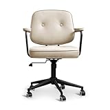 Ergonomischer Heimbürostuhl mit Kippfunktion und 360° Drehgelenk, höhenverstellbar und bequemer Rückenlehne, moderner Sessel mit Rollen (Beige/Schwarz)