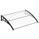 Jiubiaz Vordach für Haustür 150x100 cm, Polycarbonat Pultvordach Überdachung 6 mm, PP Halterung, Transparentes Pultbogenvordach, Extrem witterungsbeständig, schützt vor Regen, Schnee und UV-Strahlen