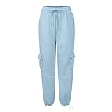 Warme lockere Sporthose für Damen, Y2K Street Parachute Wide Leg Pants elastischer Bund, lässiger Sport-Overall mit Taschen leichte und hoher Taille lockere Traininghose