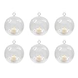 Set mit 6 klaren Glaskugeln, Teelichthalter mit LED-Kerze, klare hängende Glaskugel, Teelichthalter, Hochzeit, Garten, Dekoration