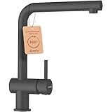 SCHOCK® Küchenarmatur EPOS Stone I graue Hochdruck Armatur Stone I Einhebelmischer mit Festauslauf I 360° schwenkbarer L-Auslauf I Küchenarmatur modern I Spültischarmatur mit flexiblem Anschluss