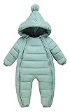 Maeau Baby Mädchen Jungen Schneeanzug mit Kapuze 0-6 Monate Daunenanzug Strampler Daunenanzug Overall Winter Baumwolle Kleinkind Spielanzug Neugeborene Outfit Warm Jumpsuit Langarm Daunenjacke Grün