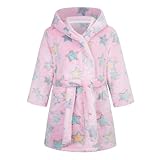 Generisch Kinder Jungen Mädchen Bademantel Fleece Hoodie Roben Morgenmantel mit Kapuze Weiche Flanellrobe Nachtwäsche