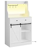 KIMENICH Küchenschrank, Sideboard mit LED, Steckdose, Große Schublade, Buffetschrank mit Arbeitsplatte, Verstellbaren Ablagen, 3 Hakens, Großer Stauraum, für Küche Wohnzimmer, Esszimmer, Weiß