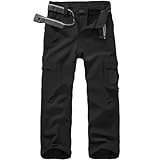 Kinder Jungen Wanderhose Wasserdicht Skihose Schnee Fleece Softshell Winter Winddicht Isoliert #9020-black-XL, 1 # Schwarz, XL