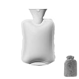 TGDGFKIAS Wärmflasche, 2 Wärmflaschen, 2000 ml wassergefüllte Wärmflasche, Hand- und Fußwärmer for Mädchen, süße Wärmetasche mit Plüschstoffbezug(Grijs)